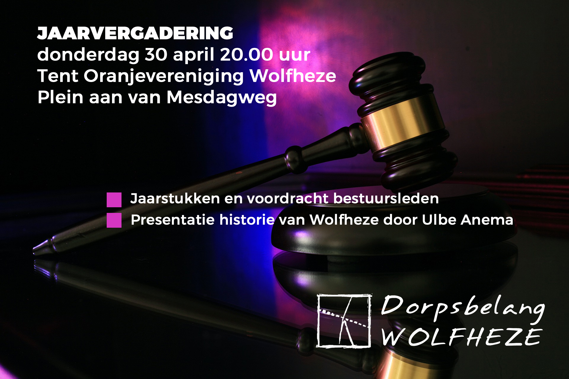 Uitnodiging jaarvergadering Dorpsbelang Wolfheze 30 april 2026